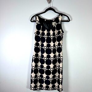 Ice 100% silk women’s black and cream geometric print midi dress Lined Size 4